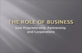 Sole Proprietorship, Partnership and Corporations.
