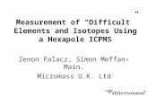 Measurement of “Difficult” Elements and Isotopes Using a Hexapole ICPMS Zenon Palacz, Simon Meffan-Main. Micromass U.K. Ltd.