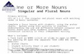 One or More Nouns Singular and Plural Nouns Primary Writing CCS LA 1.L.1 Use singular and plural nouns with matching verbs in basic sentences. Complete.