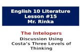 English 10 Literature Lesson #15 Mr. Rinka The Intelopers Discussion Using Costa’s Three Levels of Thinking.