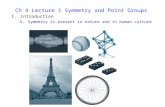 Ch 4 Lecture 1 Symmetry and Point Groups I.Introduction A.Symmetry is present in nature and in human culture.