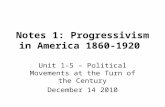 Notes 1: Progressivism in America 1860-1920 Unit 1-5 – Political Movements at the Turn of the Century December 14 2010.