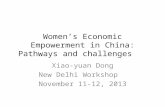 Women’s Economic Empowerment in China: Pathways and challenges Xiao-yuan Dong New Delhi Workshop November 11-12, 2013.