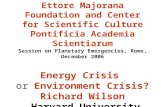 Ettore Majorana Foundation and Center for Scientific Culture Pontificia Academia Scientiarum Session on Planetary Emergencies, Rome, December 2006 Energy.