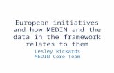Lesley Rickards MEDIN Core Team European initiatives and how MEDIN and the data in the framework relates to them.