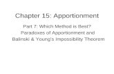 Chapter 15: Apportionment Part 7: Which Method is Best? Paradoxes of Apportionment and Balinski & Young’s Impossibility Theorem.