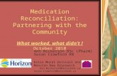 Medication Reconciliation: Partnering with the Community What worked, what didn’t ! October 2010 Ann Nickerson BSc (Pharm) Susan Crawford RN Extra Mural.