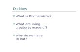 Do Now  What is Biochemistry?  What are living creatures made of?  Why do we have to eat?