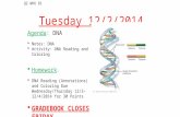 Tuesday 12/2/2014 Q2 WK6 D1 Agenda: DNA  Notes: DNA  Activity: DNA Reading and Coloring  Homework :  DNA Reading (Annotations) and Coloring Due Wednesday/Thursday.