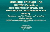 Breaking Through The Clutter: Benefits of advertisement originality and familiarity for brand attention and memory Research by:Rik Pieters; Luk Warlop;