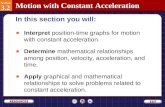 Section 3.2 Section 3.2 Motion with Constant Acceleration ●Interpret position-time graphs for motion with constant acceleration. ●Determine mathematical.