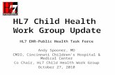 HL7 Child Health Work Group Update HL7 EHR-Public Health Task Force Andy Spooner, MD CMIO, Cincinnati Children’s Hospital & Medical Center Co Chair, HL7