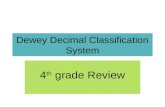 Dewey Decimal Classification System 4 th grade Review.