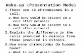 Wake-up (Presentation Mode) 1.There are 40 chromosomes in a cell. a.How many would be present in a cell after meiosis? b.How many would be present in a.