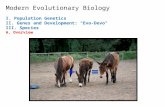 Modern Evolutionary Biology I. Population Genetics II. Genes and Development: "Evo-Devo" III. Species A. Overview.