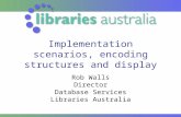 Implementation scenarios, encoding structures and display Rob Walls Director Database Services Libraries Australia.