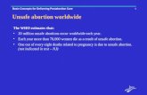 1 Basic Concepts for Delivering Postabortion Care Unsafe abortion worldwide The WHO estimates that: 20 million unsafe abortions occur worldwide each year.