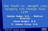 The Truth is, Weight Loss Surgery Can Change Your Life Ranjan Sudan, M.D. – Medical Director Alene Wright, M.D. R. Armour Forse, M.D.