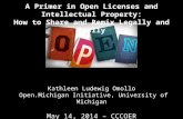 A Primer in Open Licenses and Intellectual Property: How to Share and Remix Legally and Easily Kathleen Ludewig Omollo Open.Michigan Initiative, University.