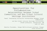 Opportunities for Collaboration: Relationships between Tribal Communities and Non-Tribal Cultural Heritage Institutions Panel: Developing Successful Partnerships.