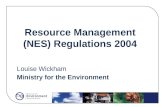 Resource Management (NES) Regulations 2004 Louise Wickham Ministry for the Environment.