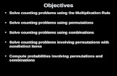 Objectives Solve counting problems using the Multiplication Rule Solve counting problems using permutations Solve counting problems using combinations