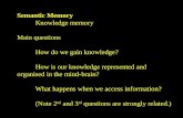 Semantic Memory Knowledge memory Main questions How do we gain knowledge? How is our knowledge represented and organised in the mind-brain? What happens.
