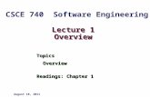 Lecture 1 Overview TopicsOverview Readings: Chapter 1 August 18, 2011 CSCE 740 Software Engineering.