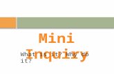 What is it? Why do it?. A mini- inquiry is a shorter time frame Inquiry that can:  be part of a bigger Inquiry  be a response to the teachable moment.