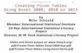 Create Pivot Tables using Excel 2008 V1F 1 by Milo Schield Member: International Statistical Institute US Rep: International Statistical Literacy Project.