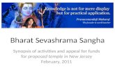 Bharat Sevashrama Sangha Synopsis of activities and appeal for funds for proposed temple in New Jersey February, 2011.