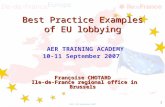 10th-11th September 2007 1 Best Practice Examples of EU lobbying Best Practice Examples of EU lobbying AER TRAINING ACADEMY 10-11 September 2007 Françoise.