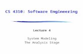 CS 4310: Software Engineering Lecture 4 System Modeling The Analysis Stage.