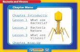 Chapter Menu Chapter Introduction Lesson 1Lesson 1What are Bacteria? Lesson 2Lesson 2Bacteria in Nature Lesson 3Lesson 3What are Viruses? Chapter Wrap-Up.