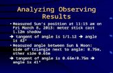 Analyzing Observing Results Measured Sun’s position at 11:15 am on Fri March 8, 2013: meter stick cast 1.12m shadow  tangent of angle is 1/1.12  angle.