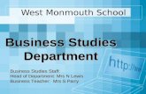 West Monmouth School Business Studies Department Business Studies Staff: Head of Department: Mrs N Lewis Business Teacher: Mrs S Parry.