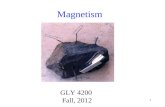 1 Magnetism GLY 4200 Fall, 2012. 2 Early Observations of Magnetism Ancient Greeks, especially those near the city of Magnesia, and Chinese, observed natural.