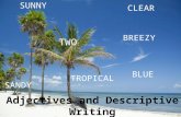 Adjectives and Descriptive Writing BLUE TWO SANDY CLEAR BREEZY SUNNY TROPICAL.