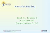Manufacturing Unit 5, Lesson 2 Explanation Presentation 5.2.1 © 2011 International Technology and Engineering Educators Association, STEM  Center for.