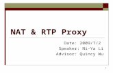 1 NAT & RTP Proxy Date: 2009/7/2 Speaker: Ni-Ya Li Advisor: Quincy Wu.