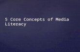 5 Core Concepts of Media Literacy. 1. 1. MEDIA MESSAGES ARE CONSTRUCTED. Somebody makes up the TV shows, movies, video games, etc. you use. (Authorship)