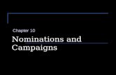 Nominations and Campaigns Chapter 10. How does a candidate gain a party’s nomination for President? Nomination  Official endorsement of a candidate for.