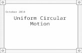 October 2014 Uniform Circular Motion. Uniform circular motion What does the word “uniform” mean here? constant radius and constant speed Velocity vector.