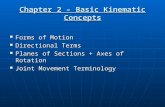 Chapter 2 – Basic Kinematic Concepts Forms of Motion Forms of Motion Directional Terms Directional Terms Planes of Sections + Axes of Rotation Planes of.