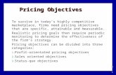 Pricing Objectives To survive in today’s highly competitive marketplace, firms need pricing objectives that are specific, attainable and measurable. Realistic.
