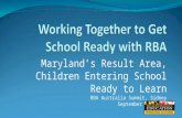 Maryland’s Result Area, Children Entering School Ready to Learn RBA Australia Summit, Sidney September 30, 2015.