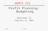 2/6/02W. Bentz1 A&MIS 212 Profit Planning: Budgeting Session 11 February 12, 2002.