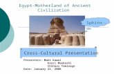 Egypt-Motherland of Ancient Civilization Presenters: Maki Kawai Kaori Maebashi Chiharu Tominaga Date: January 21, 2008 Cross-Cultural Presentation Sphinx.