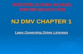 NJ DMV CHAPTER 1 Laws Governing Driver Licenses WESTFIELD HIGH SCHOOL DRIVER EDUCATION.