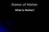 States of Matter What is Matter?. Matter: Anything that has volume and mass. Matter: Anything that has volume and mass. Volume: The amount of space an.